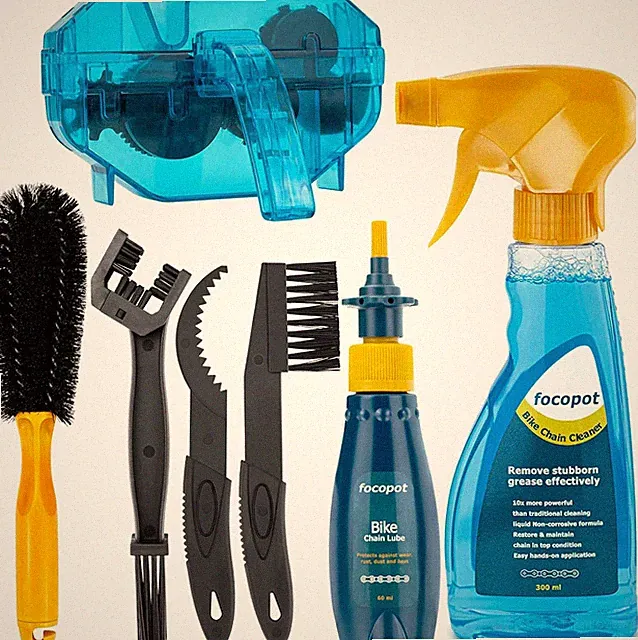 Bike Cleaning Kit w/ Chain Cleaner, Degreaser, Lube & Brushes for MTB & Road