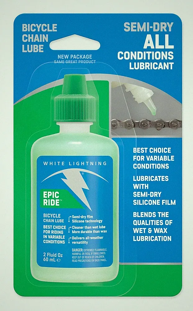 White Lightning Epic Ride All Conditions Light Bicycle Chain Lube, 2oz Drip